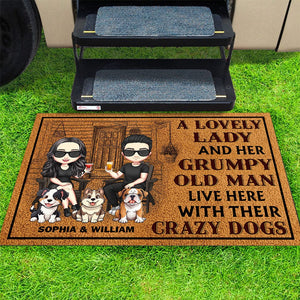 GeckoCustom A Lovely Lady And A Grumpy Old Man Live Here For Dog Lovers Doormat Personalized Gift DA199 890208