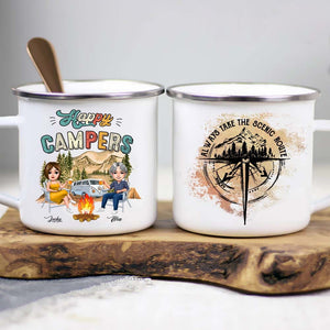 GeckoCustom Always Take The Scenic Route Camping Mug, Campfire Mug N304 HN590 12oz