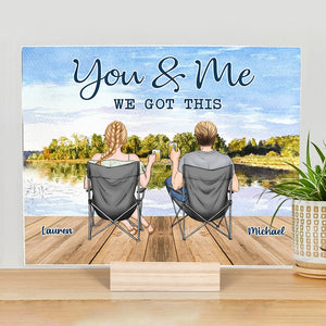 GeckoCustom Back View Couple Sitting Beach Landscape Acrylic Plaque and Stand Personalized Gift DA199 890018