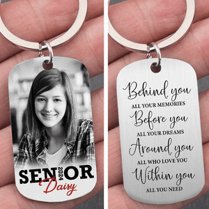 GeckoCustom Behind You All Your Memories Senior 2024 Graduation Metal Keychain, Custom Photo Keyring HN590