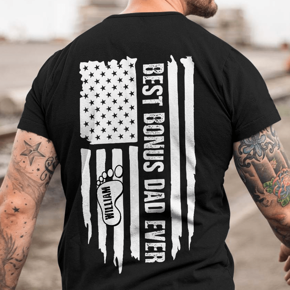 GeckoCustom Best Bonus Dad Ever Flag Family Shirt, HN590