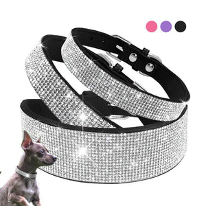 GeckoCustom Bling Rhinestone Dog Cat Collars Leather Pet Puppy Kitten Collar Walk Leash Lead For Small Medium Dogs Cats Chihuahua Pug Yorkie