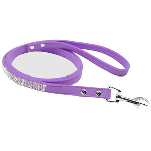 GeckoCustom Bling Rhinestone Dog Cat Collars Leather Pet Puppy Kitten Collar Walk Leash Lead For Small Medium Dogs Cats Chihuahua Pug Yorkie Purple leash / 1