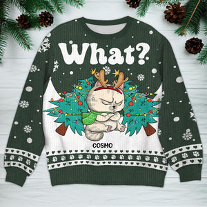 GeckoCustom Cat What With Christmas Tree Ugly Sweater For Cat Lovers Personalized Gift HO82 893050