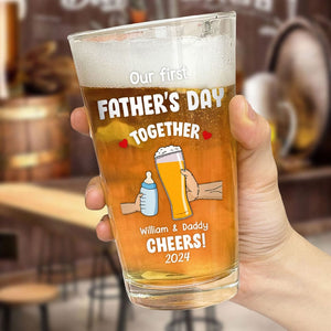 GeckoCustom Cheers! Our First Father's Day Print Beer Glass Personalized Gift TH10 890941 16oz