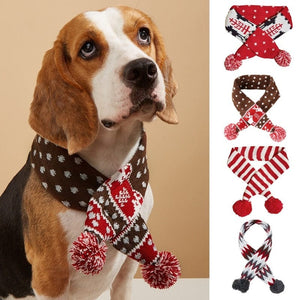 GeckoCustom Christmas Dog Scarf Knitted Elk Scarf Striped Hair Ball Pet Scarf Cat Scarf Dog Scarf Pet Christmas Supplies Dog Accessories