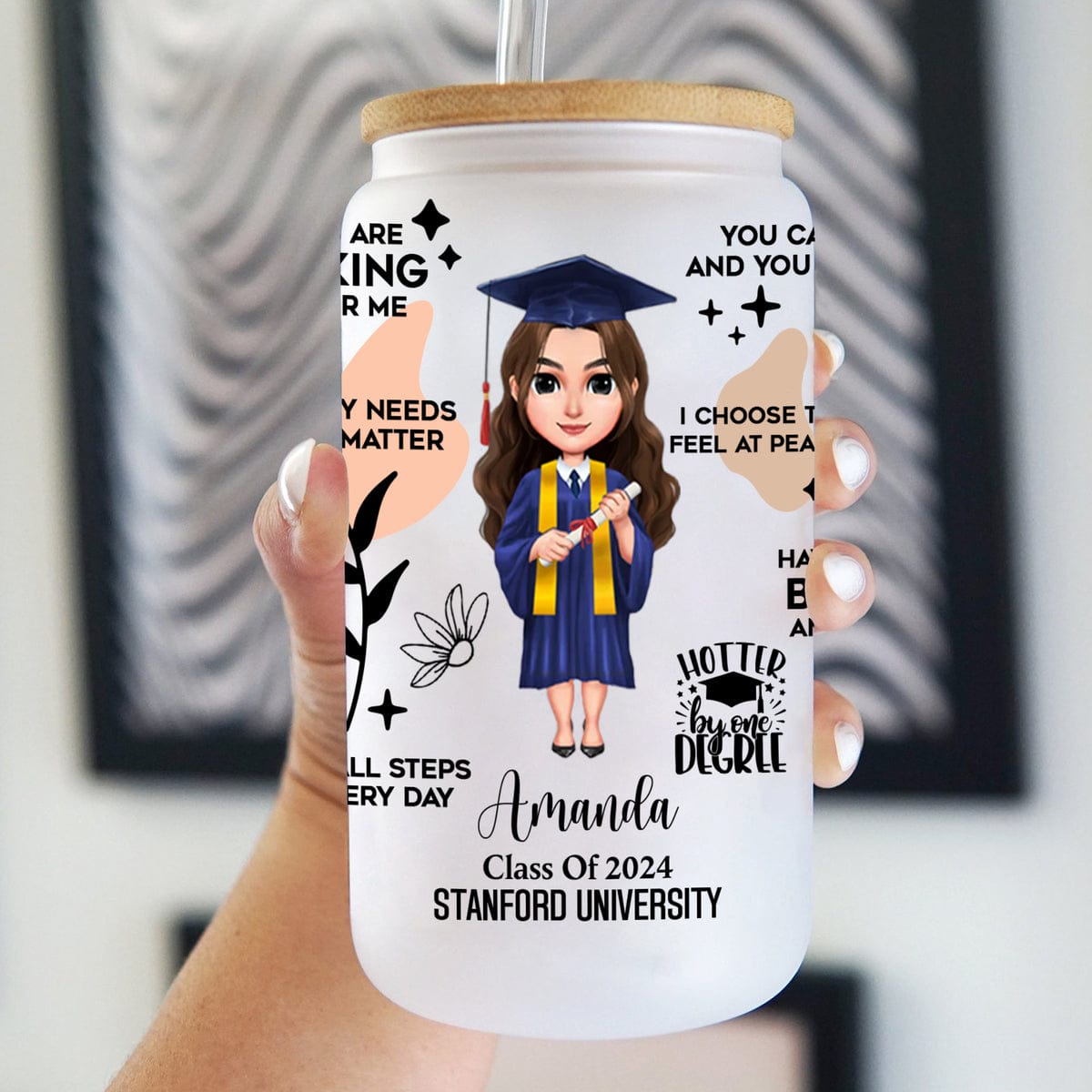 GeckoCustom Class Of 2024 Chibi Graduation Daily Reminders Glass Tumbler Personalized Gift T368 890120