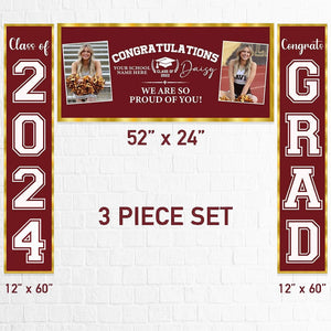 GeckoCustom Congratulations Graduation Banner, 3 Piece Set With Photos HN590