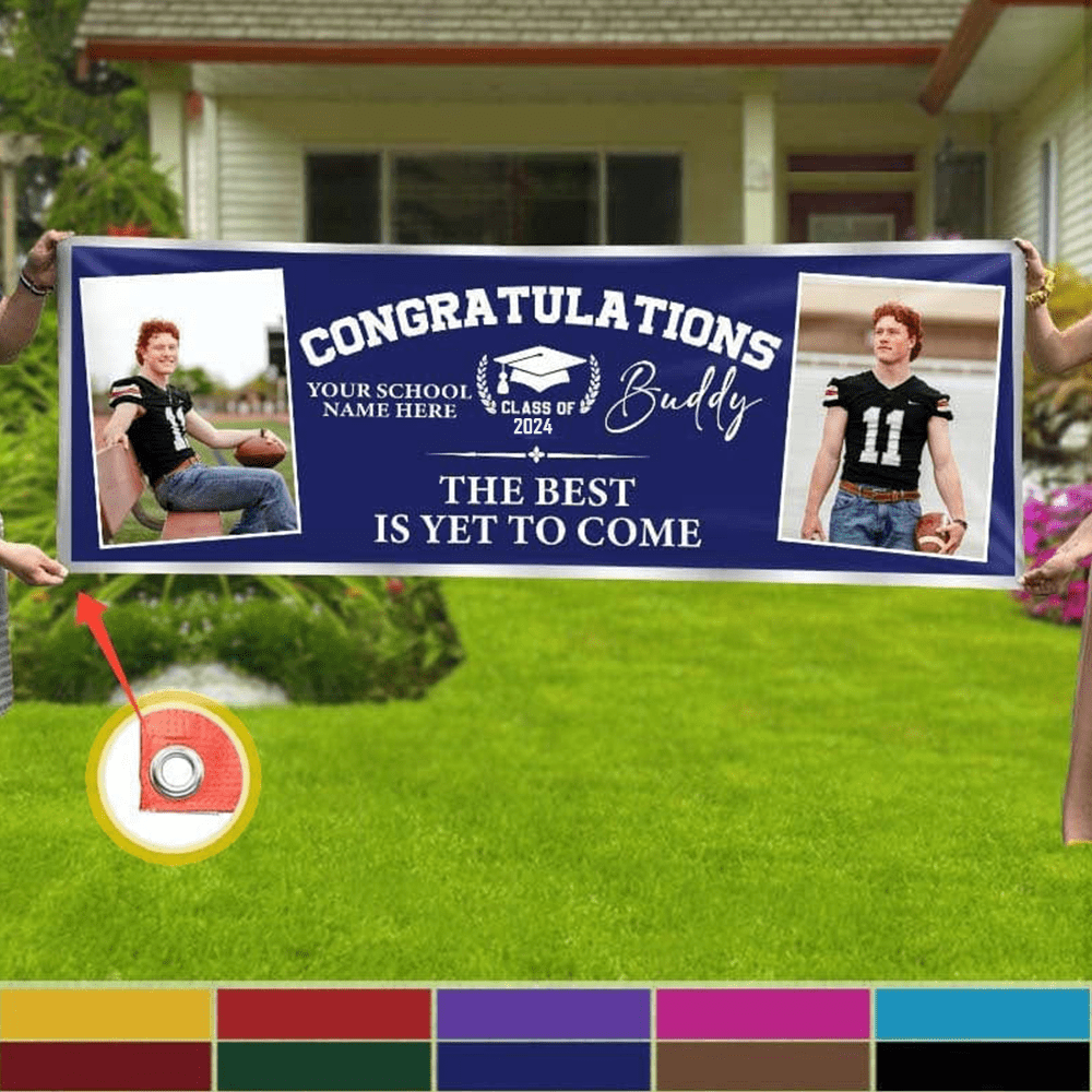 GeckoCustom Congratulations Graduation Banner with 2 Pictures HN590