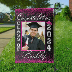 GeckoCustom Congratulations Graduation Senior Class of 2023 Sparkle Photo Garden Flag 12"x18"