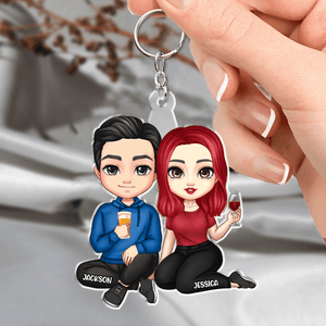 GeckoCustom Couple Sitting Together Anniversary Gift For Couples Acrylic Keychain TA29 890074 60mmW x 40mmH