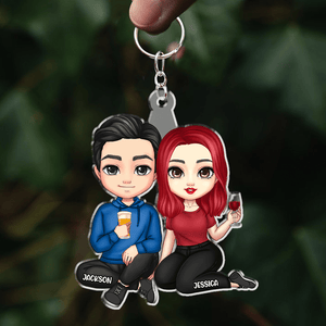 GeckoCustom Couple Sitting Together Anniversary Gift For Couples Acrylic Keychain TA29 890074 60mmW x 40mmH