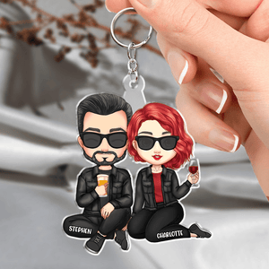 GeckoCustom Couple Sitting Together Anniversary Gift For Couples Acrylic Keychain TA29 890074 60mmW x 40mmH