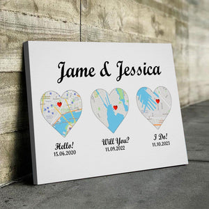 GeckoCustom Custom 3 Map Anniversary Personalized Print Canvas T368 12"x8"