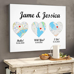 GeckoCustom Custom 3 Map Anniversary Personalized Print Canvas T368