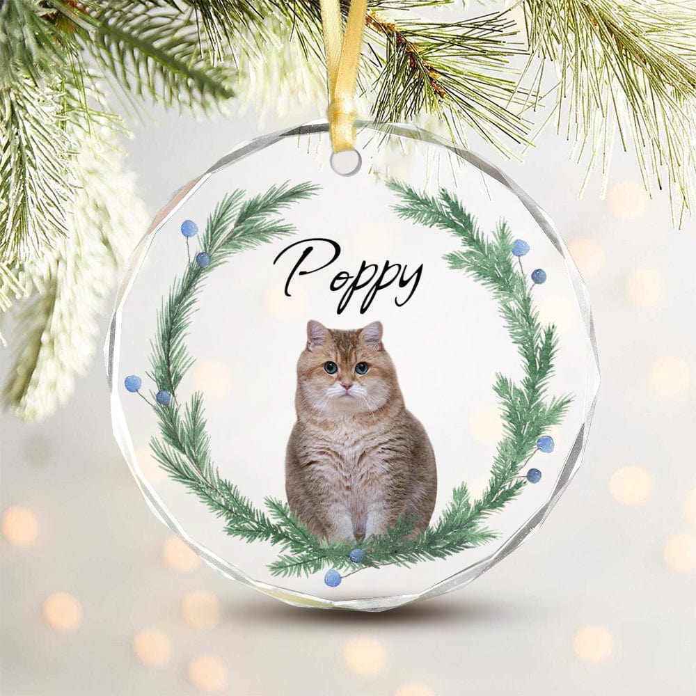 GeckoCustom Custom Cat Christmas Photo For Cat Lovers Glass Circle Ornament HO82 893056