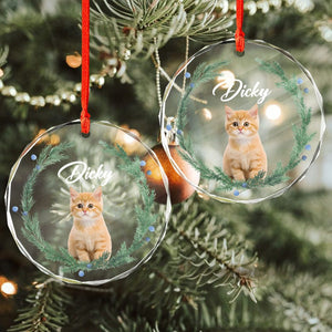 GeckoCustom Custom Cat Christmas Photo For Cat Lovers Glass Circle Ornament HO82 893056