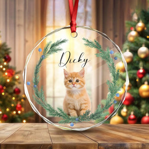 GeckoCustom Custom Cat Christmas Photo For Cat Lovers Glass Circle Ornament HO82 893056