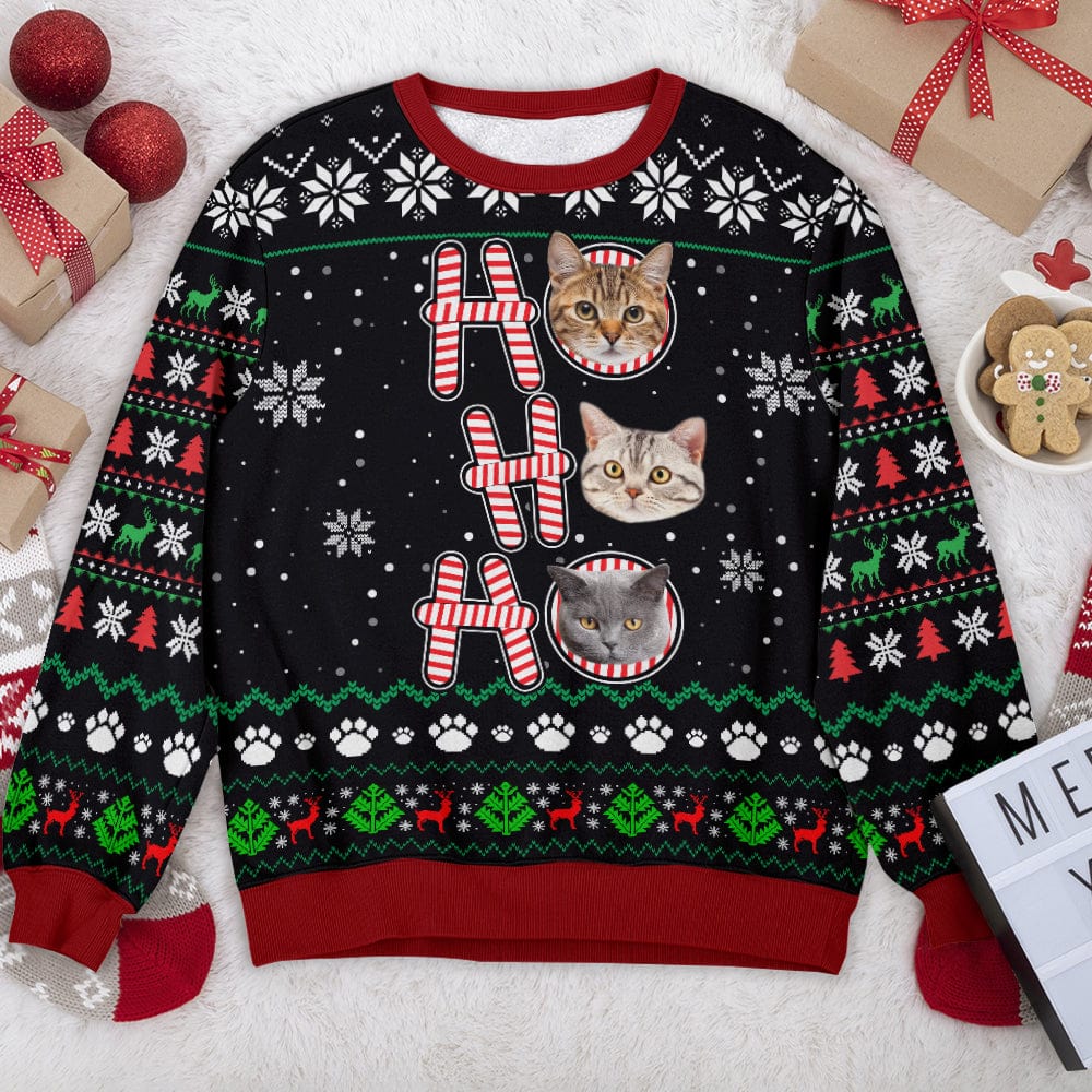 GeckoCustom Custom Cat Photo Ho Ho Ho Christmas Sweatshirt N304 889656