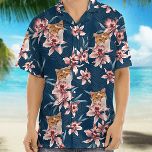 GeckoCustom Custom Cat Photo Lily Flowers Design Hawaii Shirt N304 889305