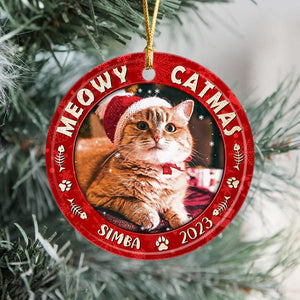 GeckoCustom Custom Cat Photo Meowy Catmas Ceramic Ornament N304 889724