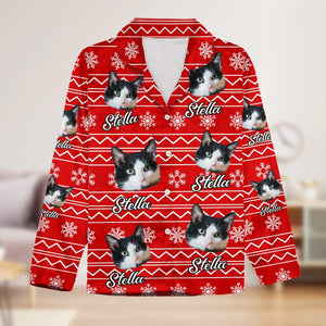 GeckoCustom Custom Cat Photo With Christmas Background  Pajamas NA29 889506 For Kid / Only Shirt / 3XS