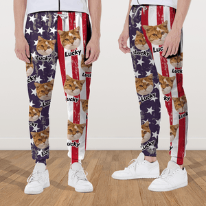 GeckoCustom Custom Cat Photo With Flag USA Grunge Background Sweatpants N369 889842