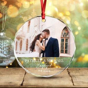 GeckoCustom Custom Couple Photo Engaged Wedding Invitation Christmas Glass Circle Ornament HO82 893038