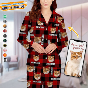 GeckoCustom Custom Dog Cat Face Photo And Name Flannel Pajmas TA29 888737