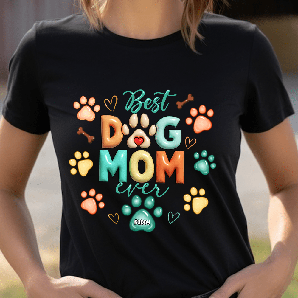 GeckoCustom Custom Dog & Cat Name With Paw Inflated Effect Dark Shirt Personalized Gift DA199 890034