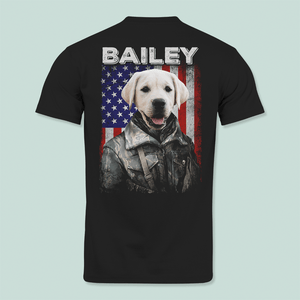 GeckoCustom Custom Dog Cat Photo America Flag Uniform Soldier Back Shirt N369 889880 Basic Tee / Black / S