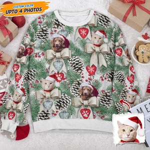 GeckoCustom Custom Dog Cat Photo With Christmas Pineal AOP Sweatshirt NA29 888688