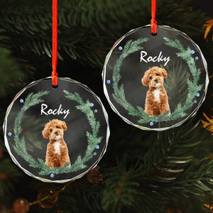 GeckoCustom Custom Dog Christmas Photo For Dog Lovers Glass Circle Ornament HO82 893054