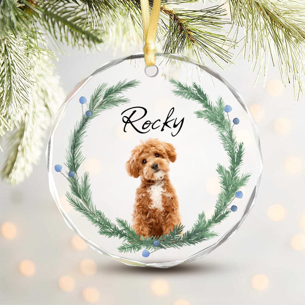 GeckoCustom Custom Dog Christmas Photo For Dog Lovers Glass Circle Ornament HO82 893054