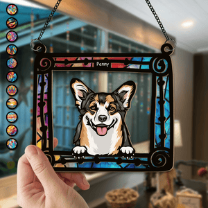 GeckoCustom Custom Dog Photo Sitting In Frame Window Hanging Suncatcher Ornament HO82 891200