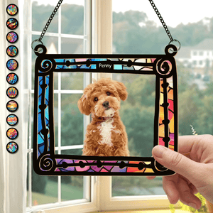 GeckoCustom Custom Dog Photo Sitting In Frame Window Hanging Suncatcher Ornament HO82 891200