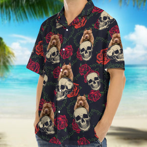 GeckoCustom Custom Dog Photo Skull Face Tropical Leaf Hawaii Shirt N304 889568