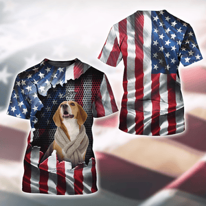 GeckoCustom Custom Dog Photo With Flag US Background T-Shirt T286 889956