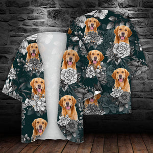 GeckoCustom Custom Dog Photo With Flower Pattern Woman Kimono N304 889476