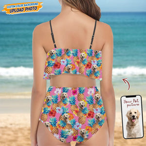 GeckoCustom Custom Dog Photo With Pattern Bikini Swimsuit TA29 889346