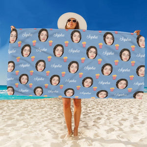 GeckoCustom Custom Face Photo And Name With Icon Beach Towel TH10 891275 30"x60"