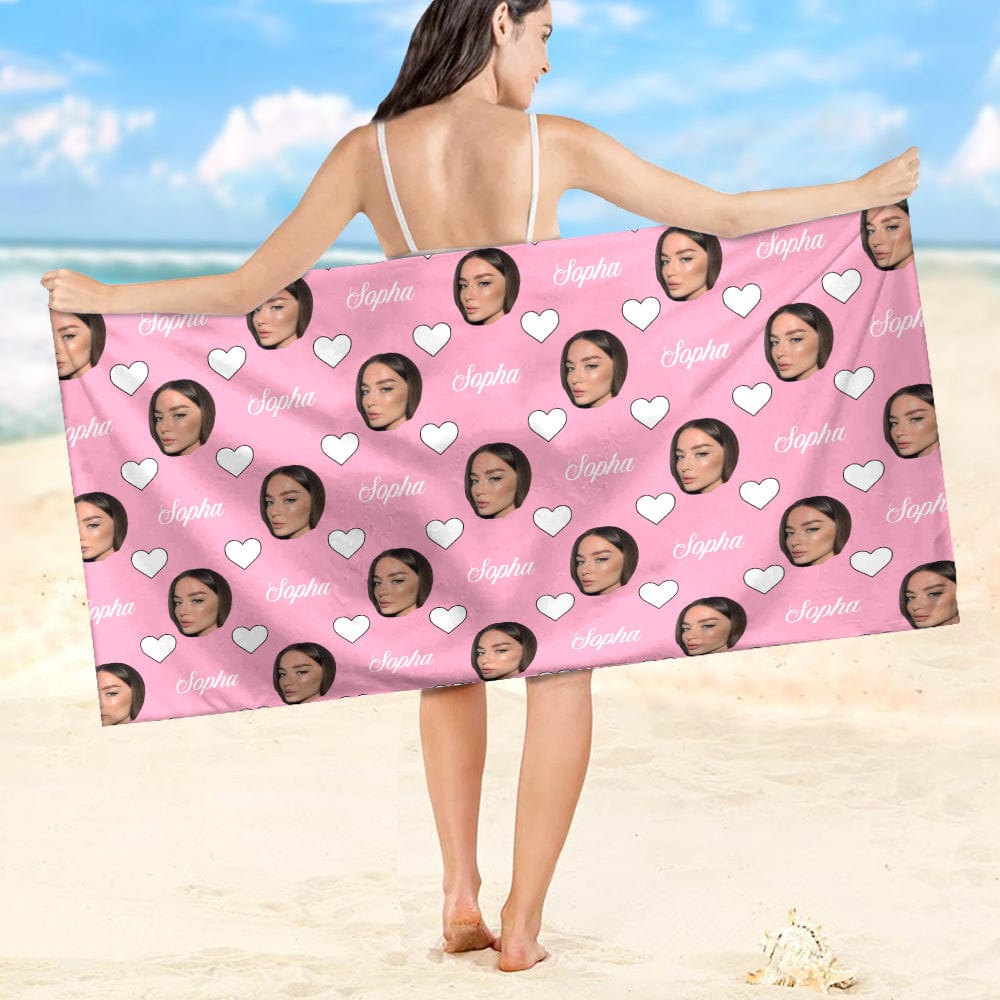 GeckoCustom Custom Face Photo And Name With Icon Beach Towel TH10 891275 30"x60"