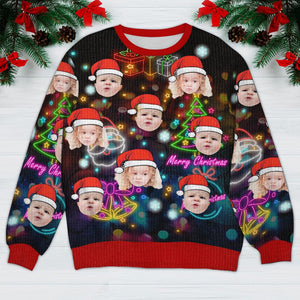 GeckoCustom Custom Face Photo Christmas Neon Light Ugly Sweater TH10 891631