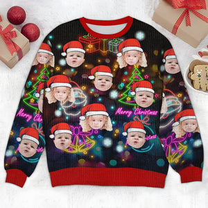 GeckoCustom Custom Face Photo Christmas Neon Light Ugly Sweater TH10 891631