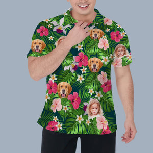 GeckoCustom Custom Face Photo Hawaiian Dog Family Polo Shirt DM01 891099