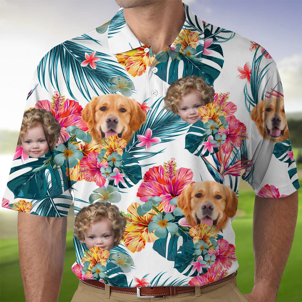 GeckoCustom Custom Face Photo Hawaiian Dog Family Polo Shirt DM01 891101