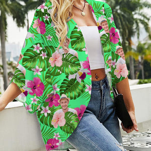 GeckoCustom Custom Face Photo Tropical Vibes Kimono Chiffon Cover Up N304 889531