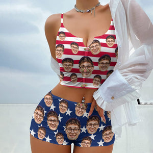 GeckoCustom Custom Face Photo With Flag Background Appliques Notched Neckline Lingerie Set N304 890256