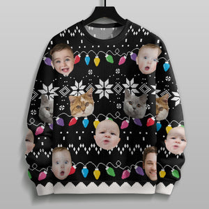 GeckoCustom Custom Faces Funny Christmas Lights Ugly Sweater Gift For Family HA75 891592