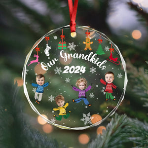 GeckoCustom Custom Family Our Grandkids Christmas Gift For Grandma Grandpa Mom Dad Glass Circle Ornament HO82 893108